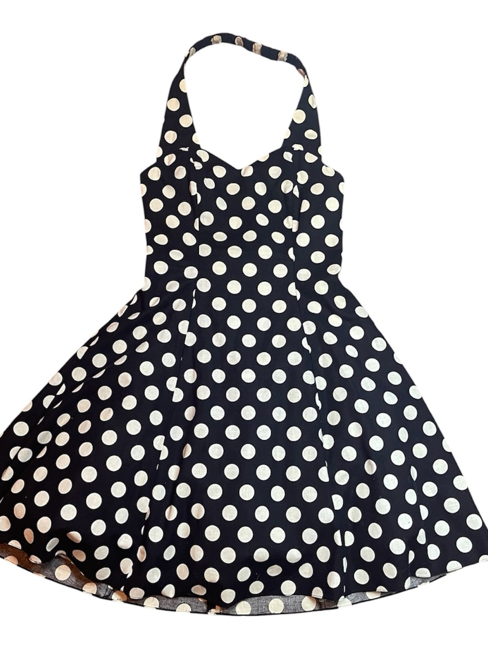 DALA Black White Polka Dot Halter Swing Dress Size 7 Crinoline USA